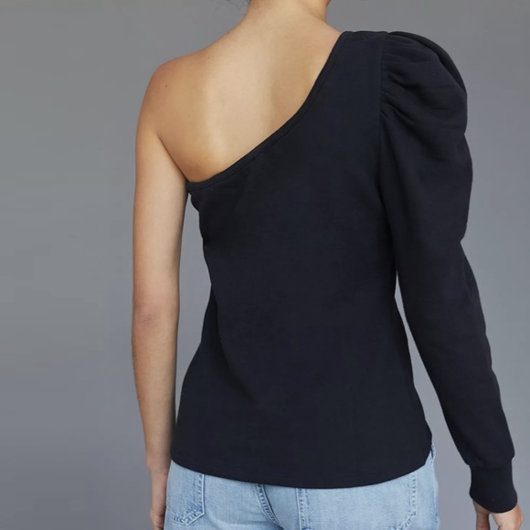 Anthropologie Bishop + Young One Shoulder Sweatshirt Black Large - Picture 3 of 12